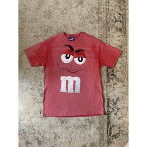 VTG Unamused M & M T-Shirt Sun Faded Red AOP Short Sleeve Size L Distressed AAA